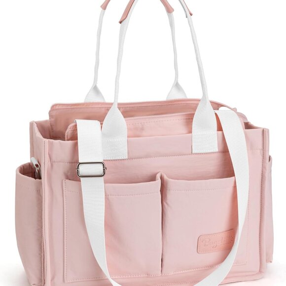 Pink Waterproof Cotton-Poly Tote Bag for Women with Multiple Pockets and Adjusta - Picture 1 of 8